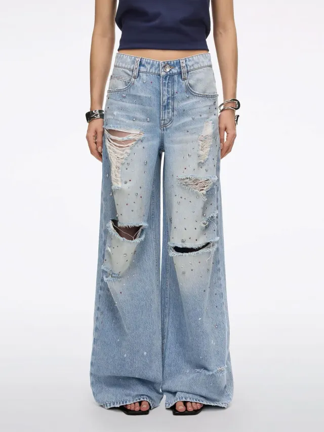 Miss Sixty Rhinestone straight jeans middle blue huller