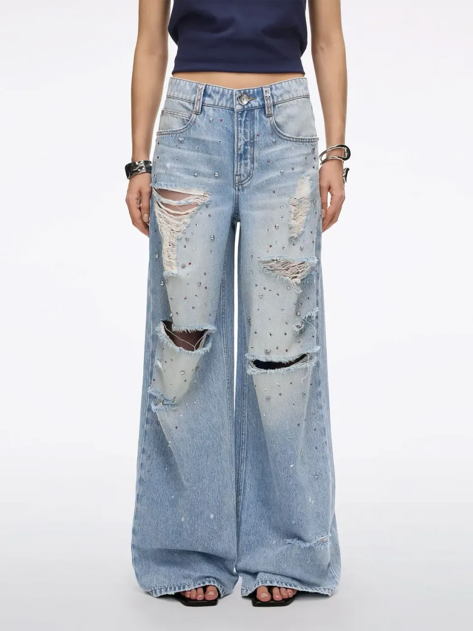Miss Sixty Rhinestone straight jeans middle blue huller