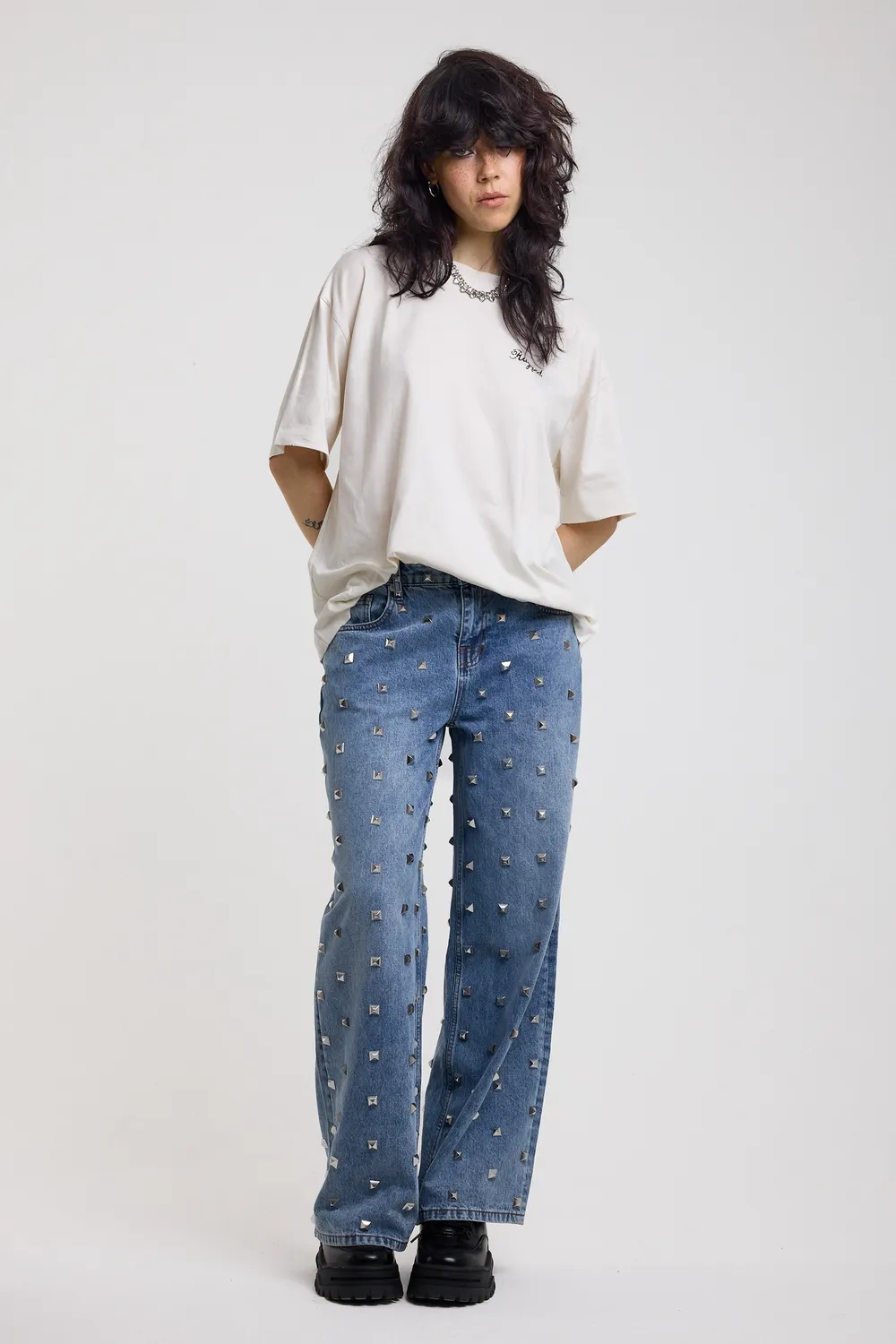 The Ragged Priest Clutter baggy jeans blå med nitter