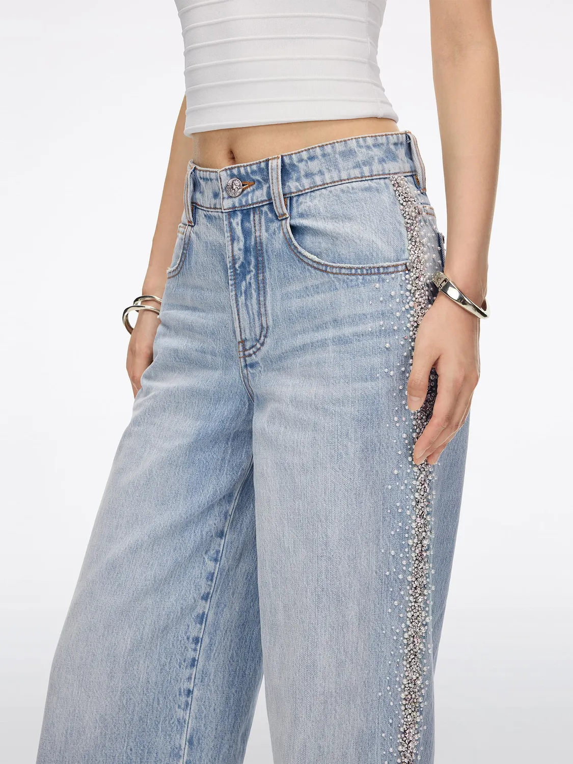 Miss Sixty straight jeans lyseblå perler rhinsten