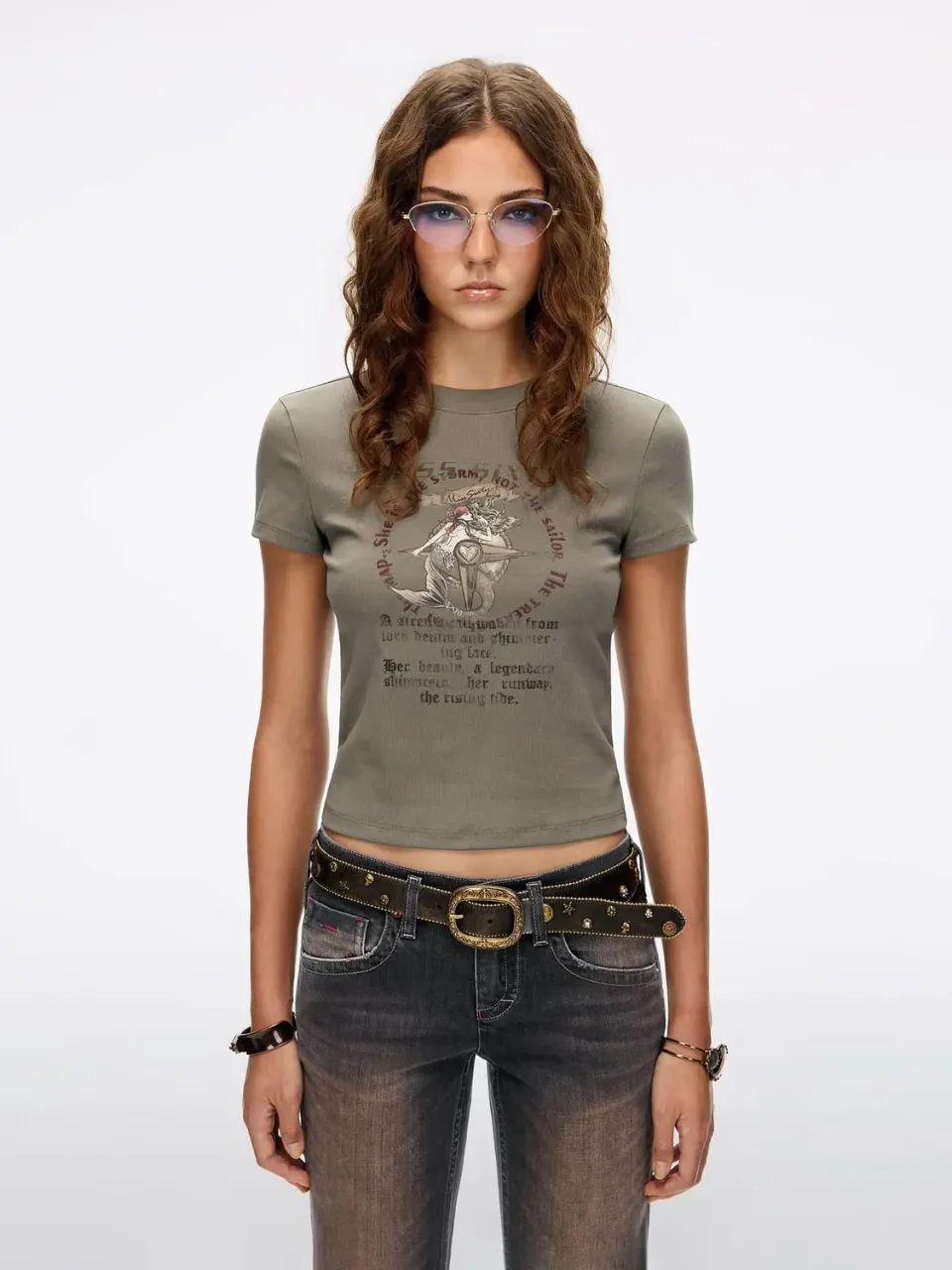 Miss Sixty Mermaid-Print T-shirt grøn slim fit bomuld