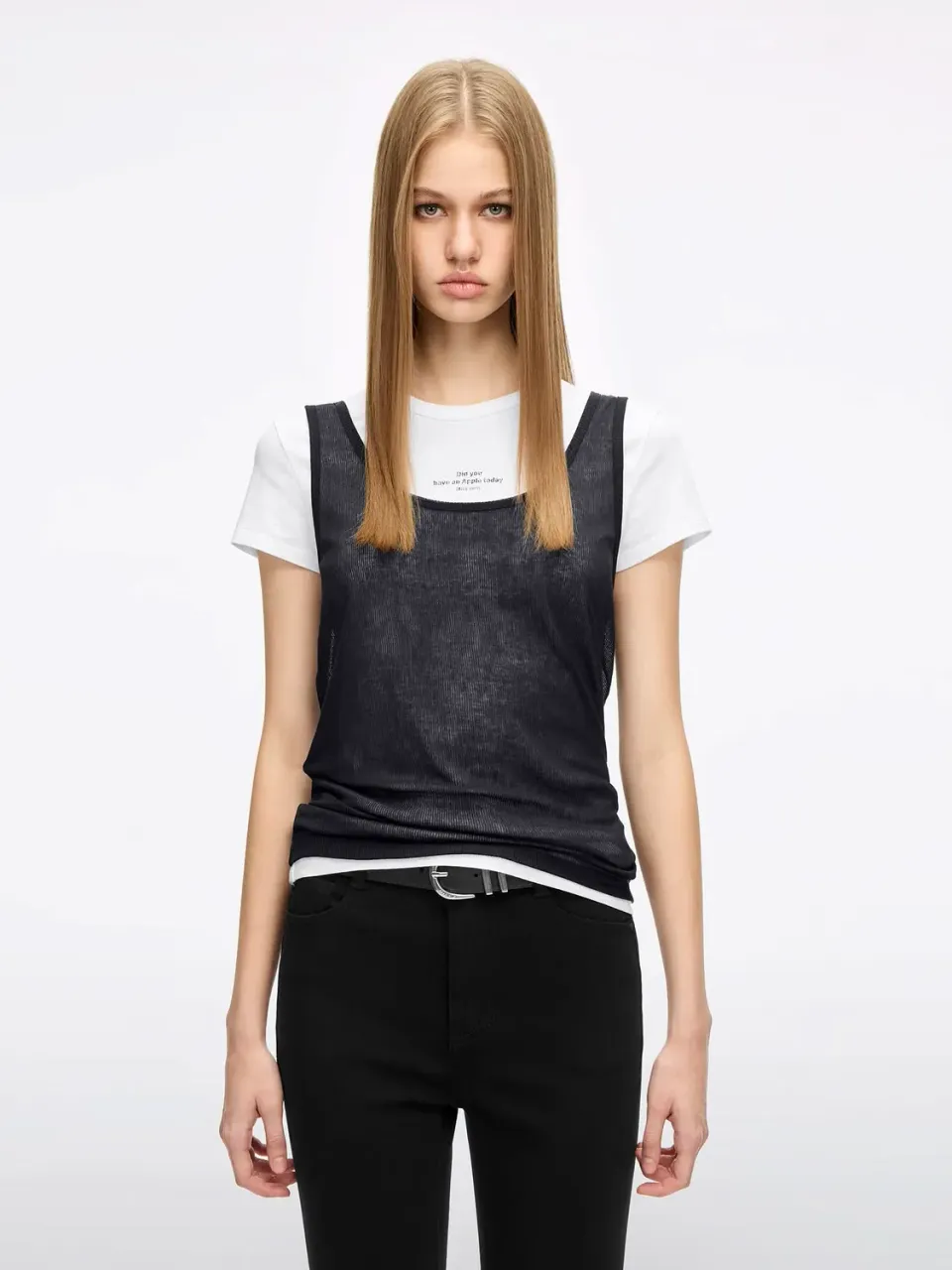 Miss Sixty 6M1SJ72310 t-shirt hvid lagdelt hørblanding