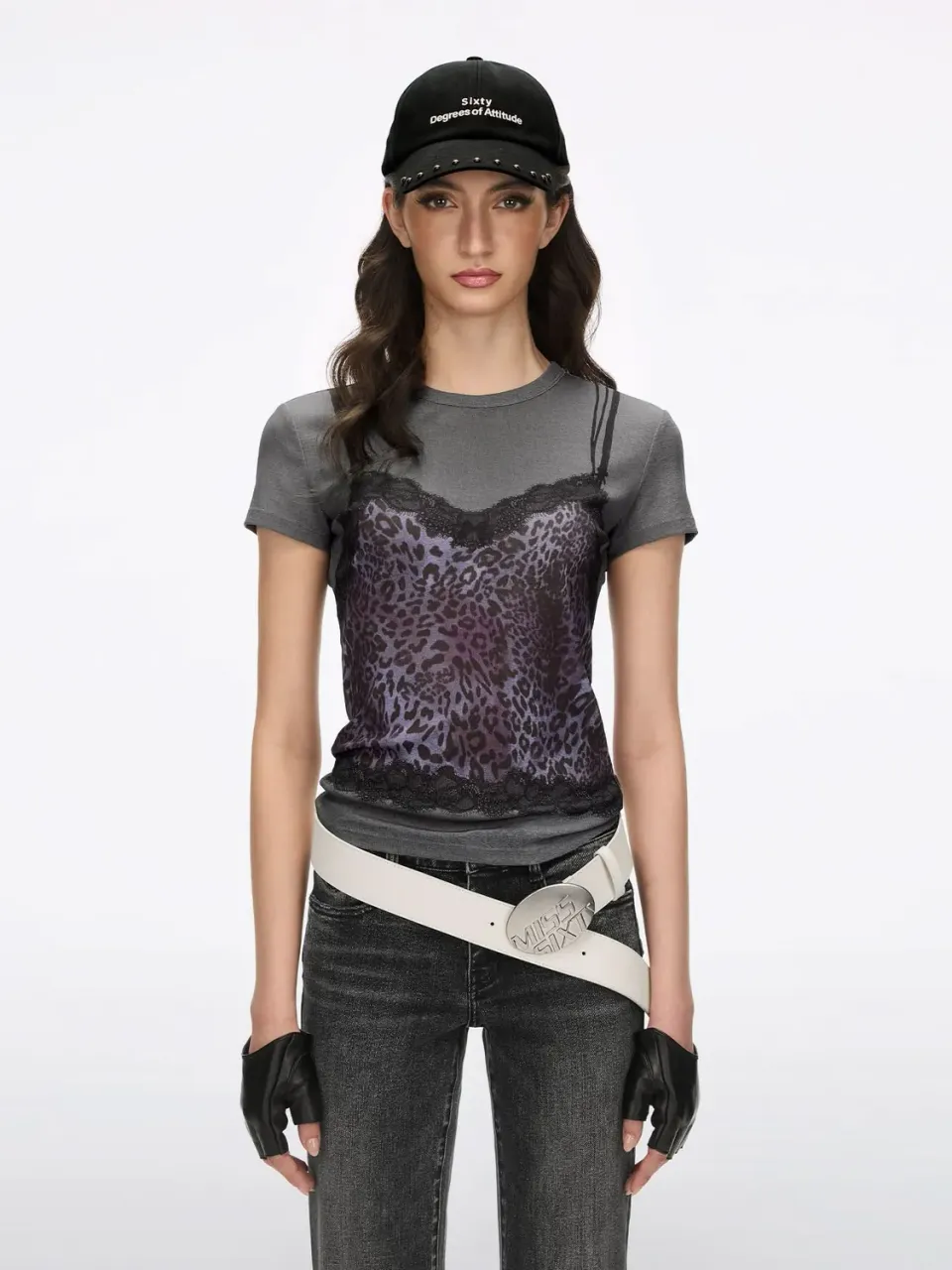 Miss Sixty T-shirt moerkegraa leopard print