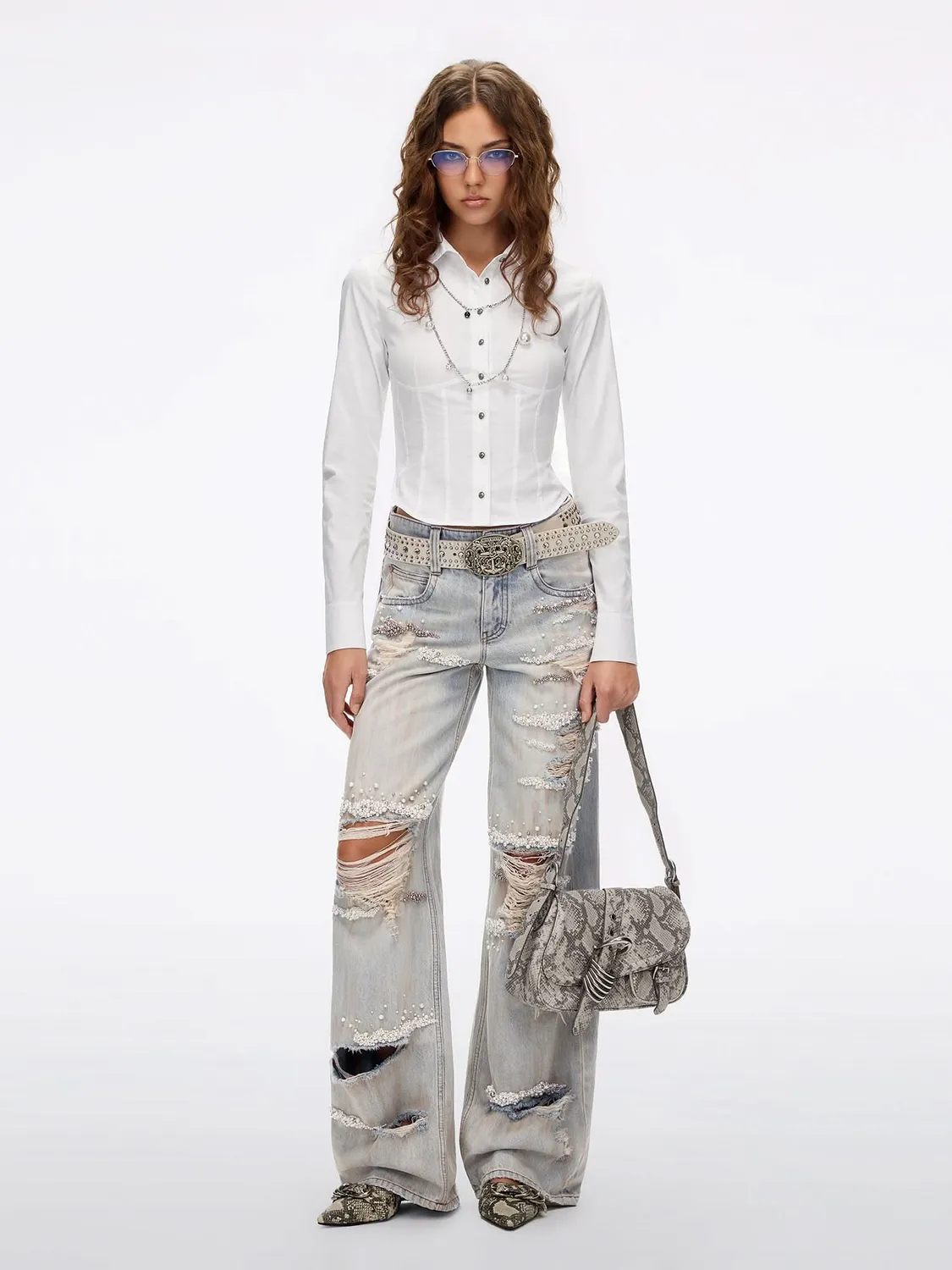 Miss Sixty Lace-Up Skjorte Hvid Cropped med Snøre