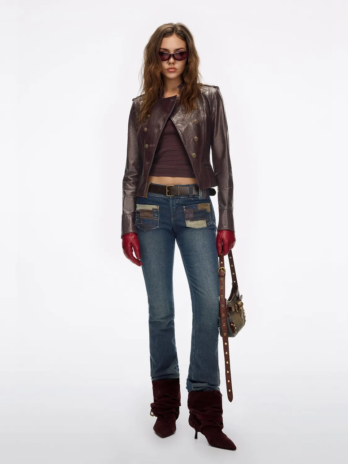 Miss Sixty Stand-Collar Biker læderjakke vinrød