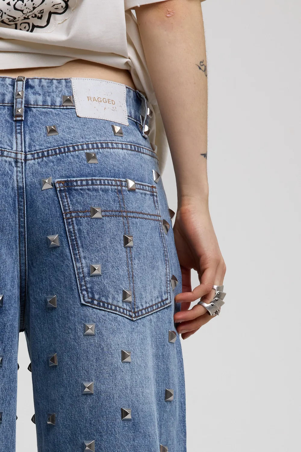 The Ragged Priest Clutter baggy jeans blå med nitter