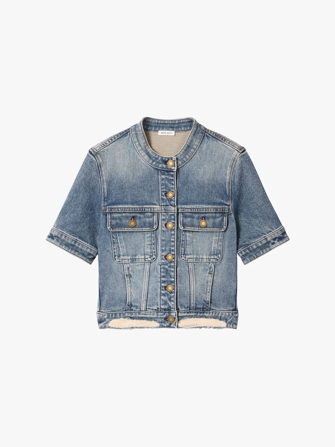 Miss Sixty distressed denimjakke blå cropped
