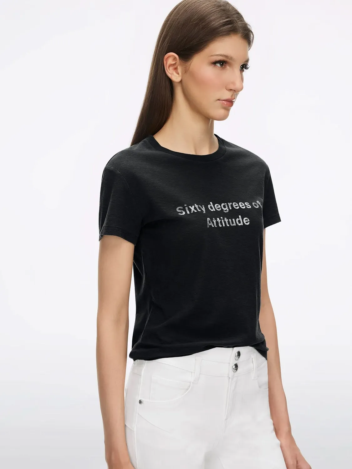 Miss Sixty Printed t-shirt sort slim-fit hør bomuld