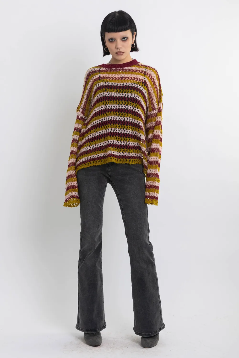 The Ragged Priest Beam Grunge Stripe striktrøje åben strik