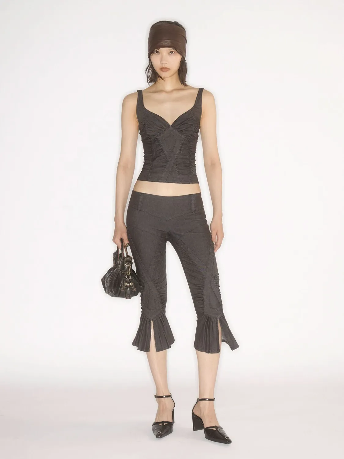 Miss Sixty Slit Flare Capri Pants sort stretch