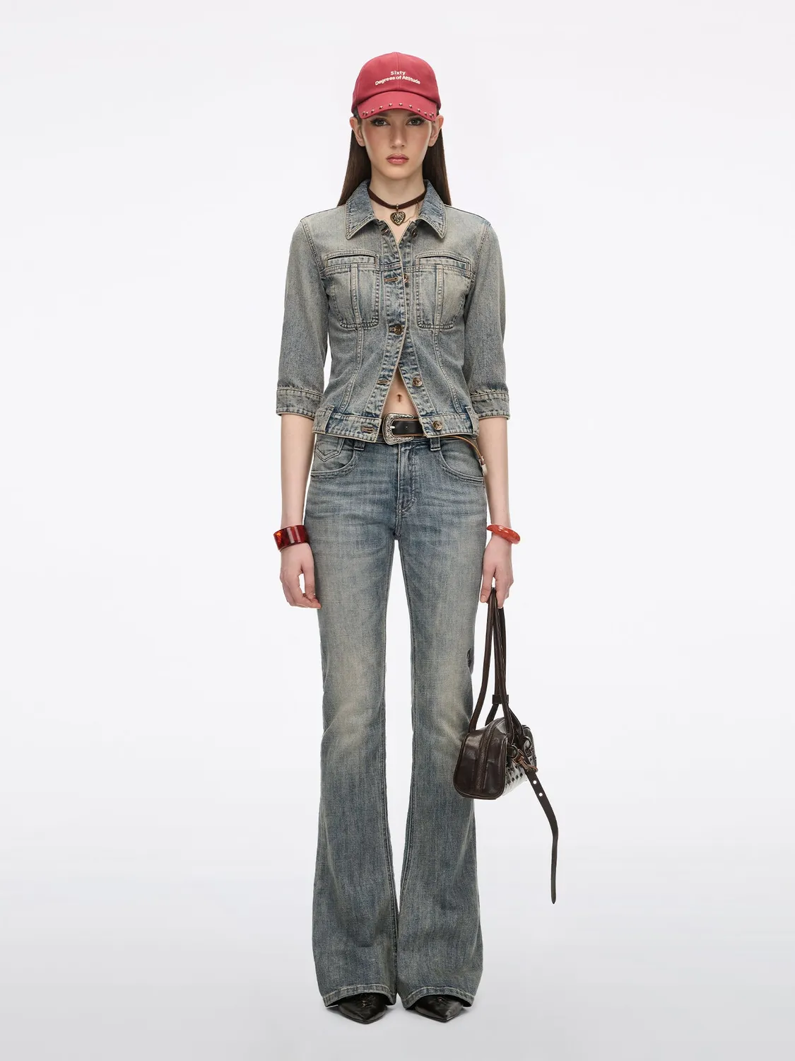 Miss Sixty Multi-Patch denimjakke blå patchwork korte ærmer