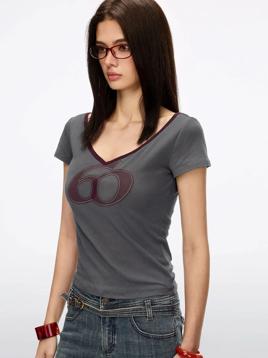 Miss Sixty Logo Embroidered t-shirt mørkegrå cropped