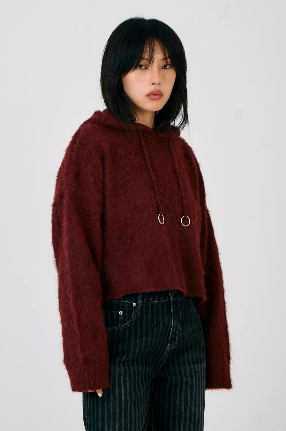 The Ragged Priest Arctic Hardware Knit Hoodie bordeaux