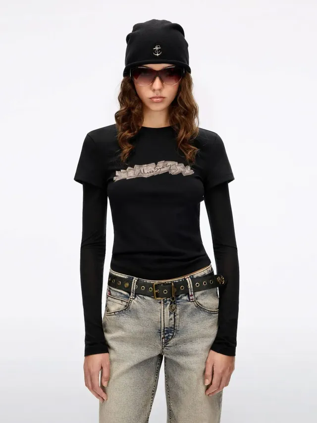 Miss Sixty Layered-Look t-shirt sort med print