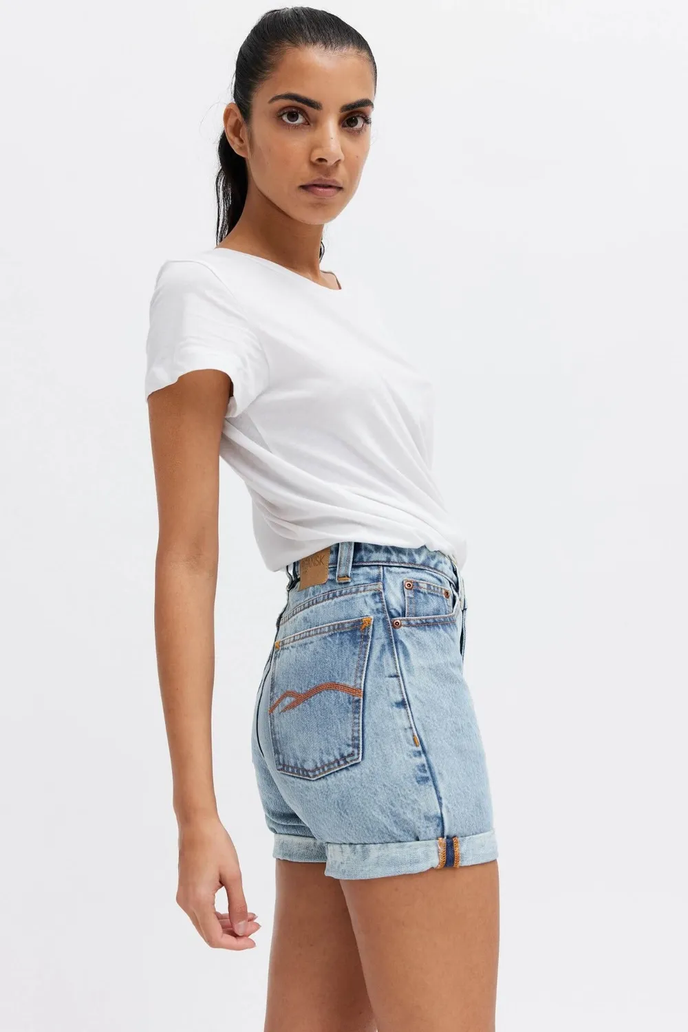 Organsk Oxygen denimshorts høj talje lyseblå