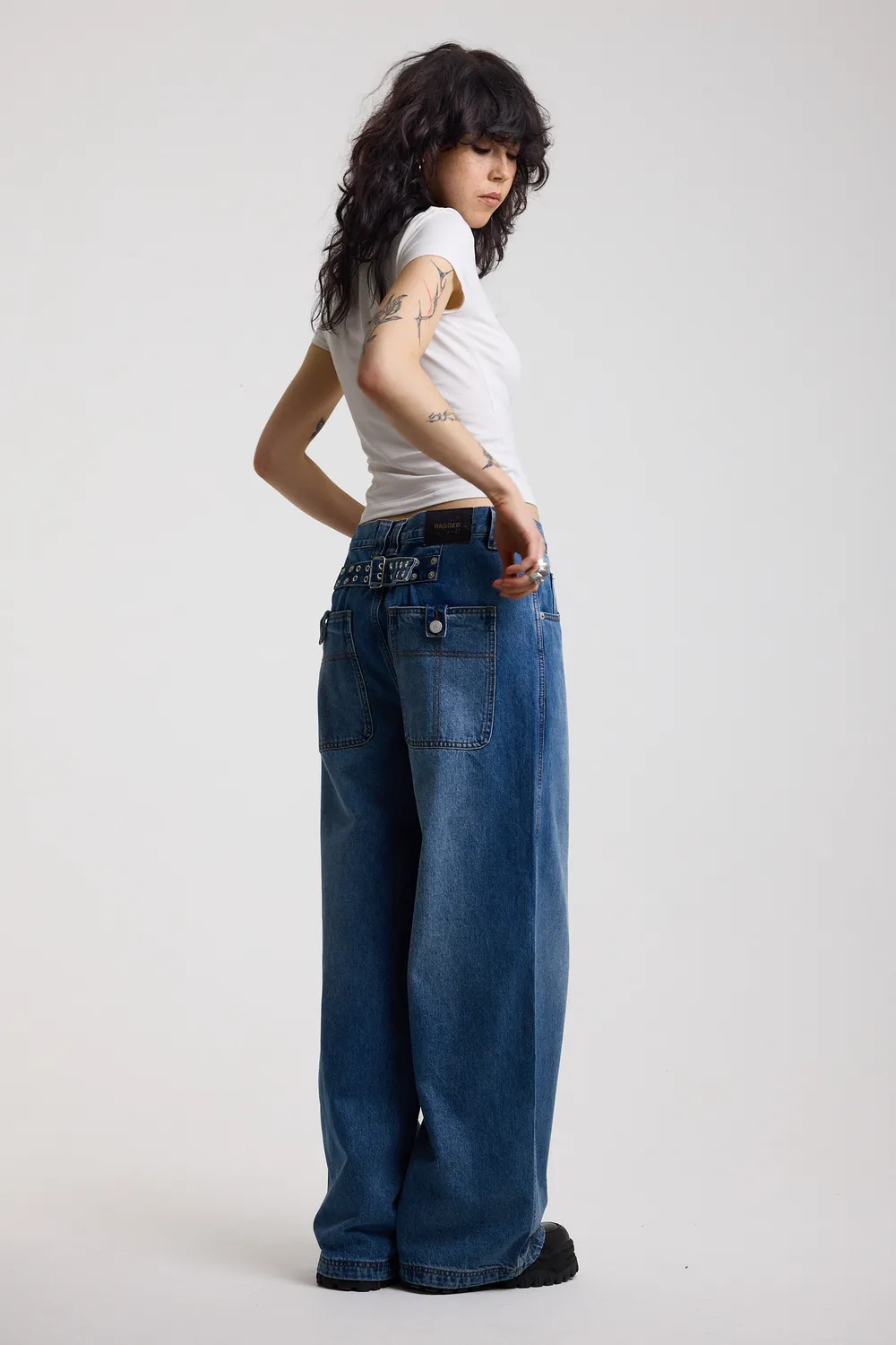THE RAGGED PRIEST Bound Baggy Cinch Hardware jeans blå