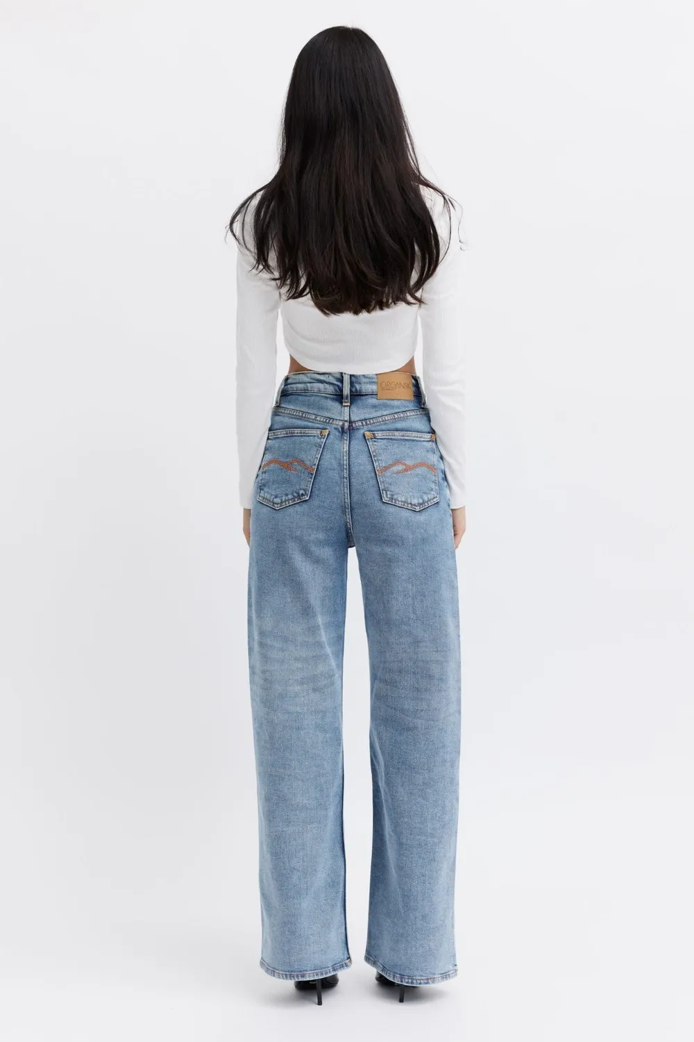 Organsk Wave Bracing Wind jeans lyseblå vide ben høj talje