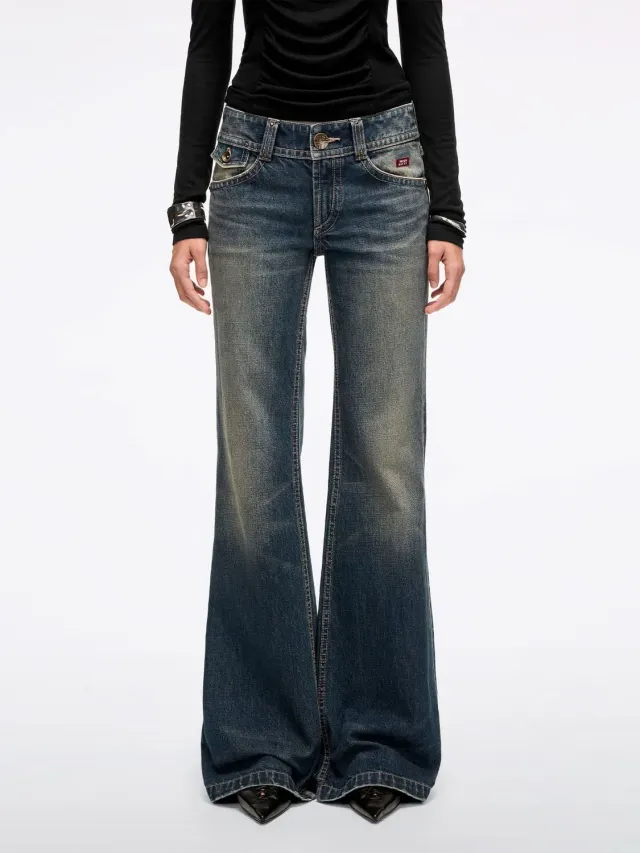 Miss Sixty Flare Jeans blå slidte mellemtaljede
