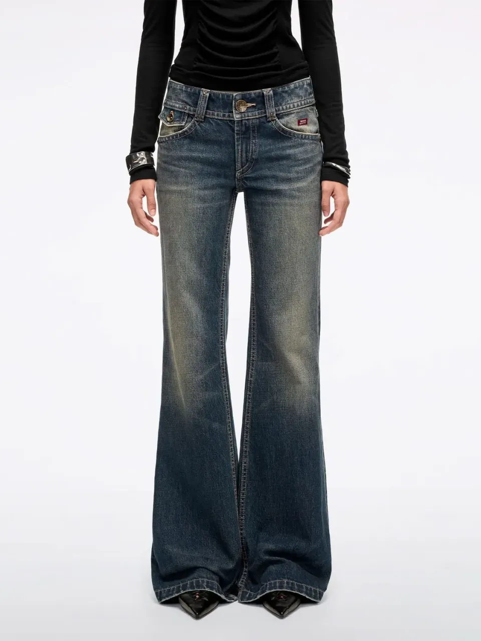 Miss Sixty Flare Jeans blå slidte mellemtaljede
