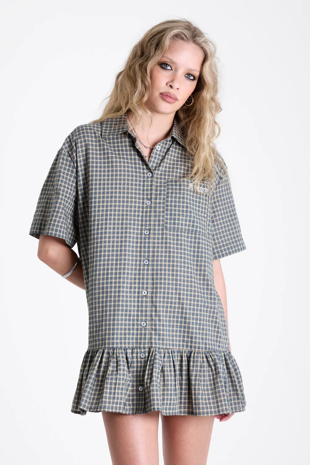 The Ragged Priest Drill Gingham Check drop waist minikjole ternet