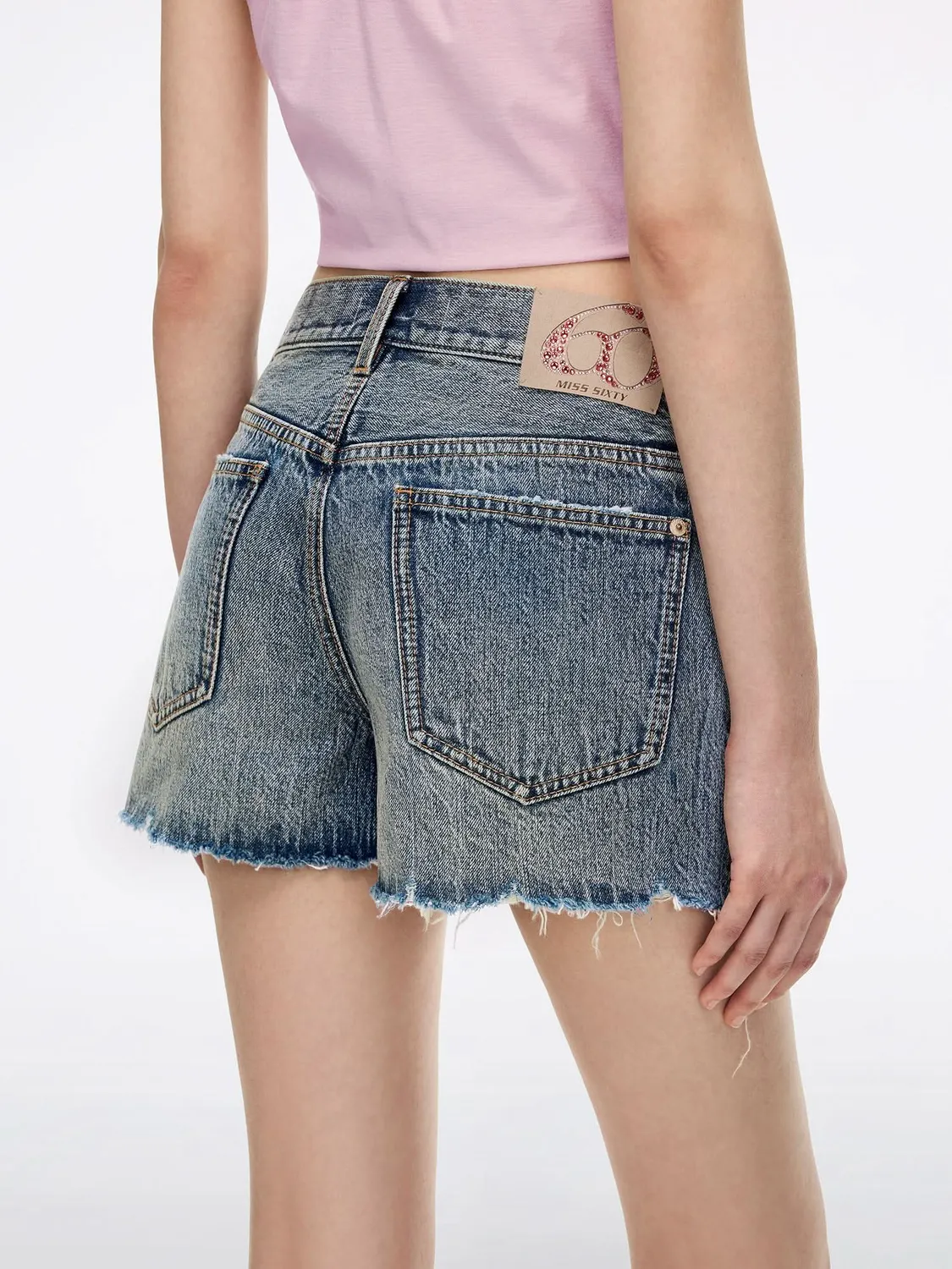 Miss Sixty Rhinestone denim shorts mellemblå sten