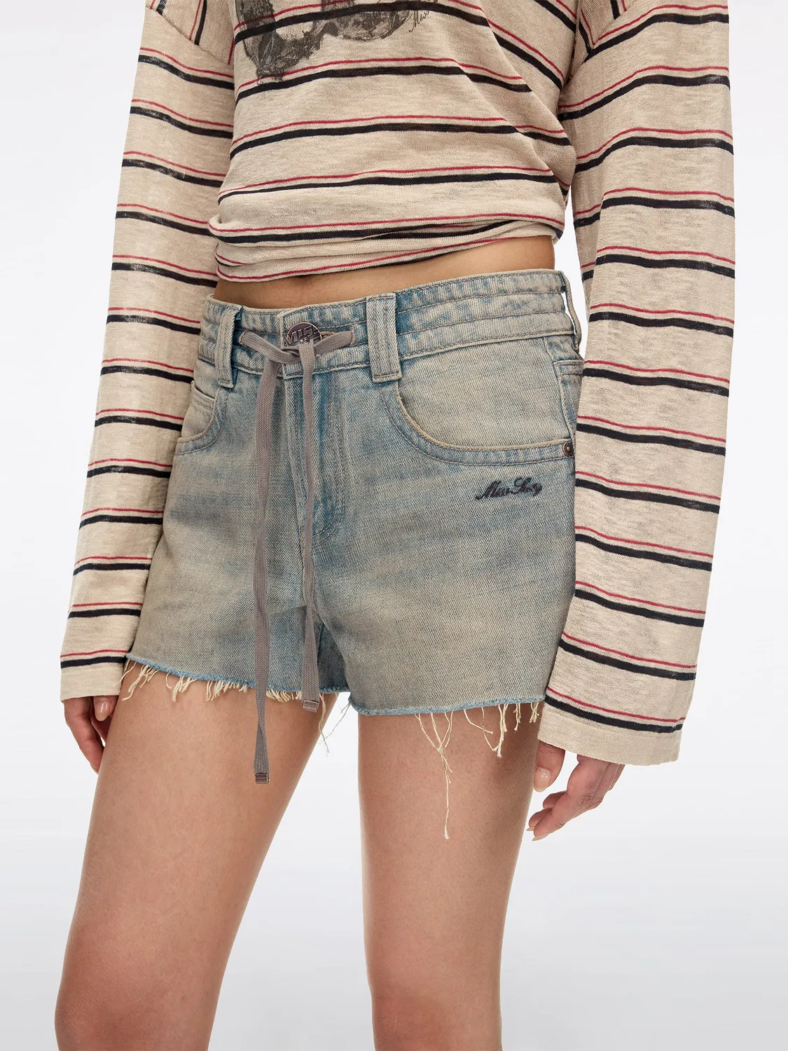 Miss Sixty Lace-up shorts blå bindebånd flosset