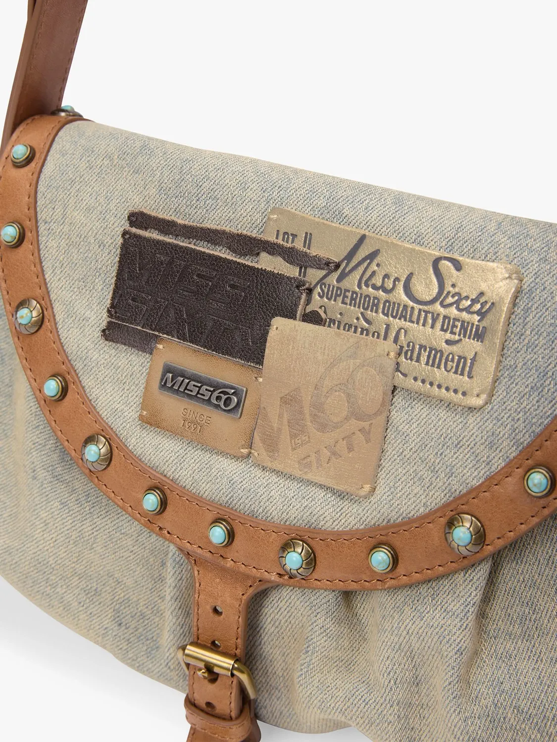 Miss Sixty Leather Patch skuldertaske blå denim koskind