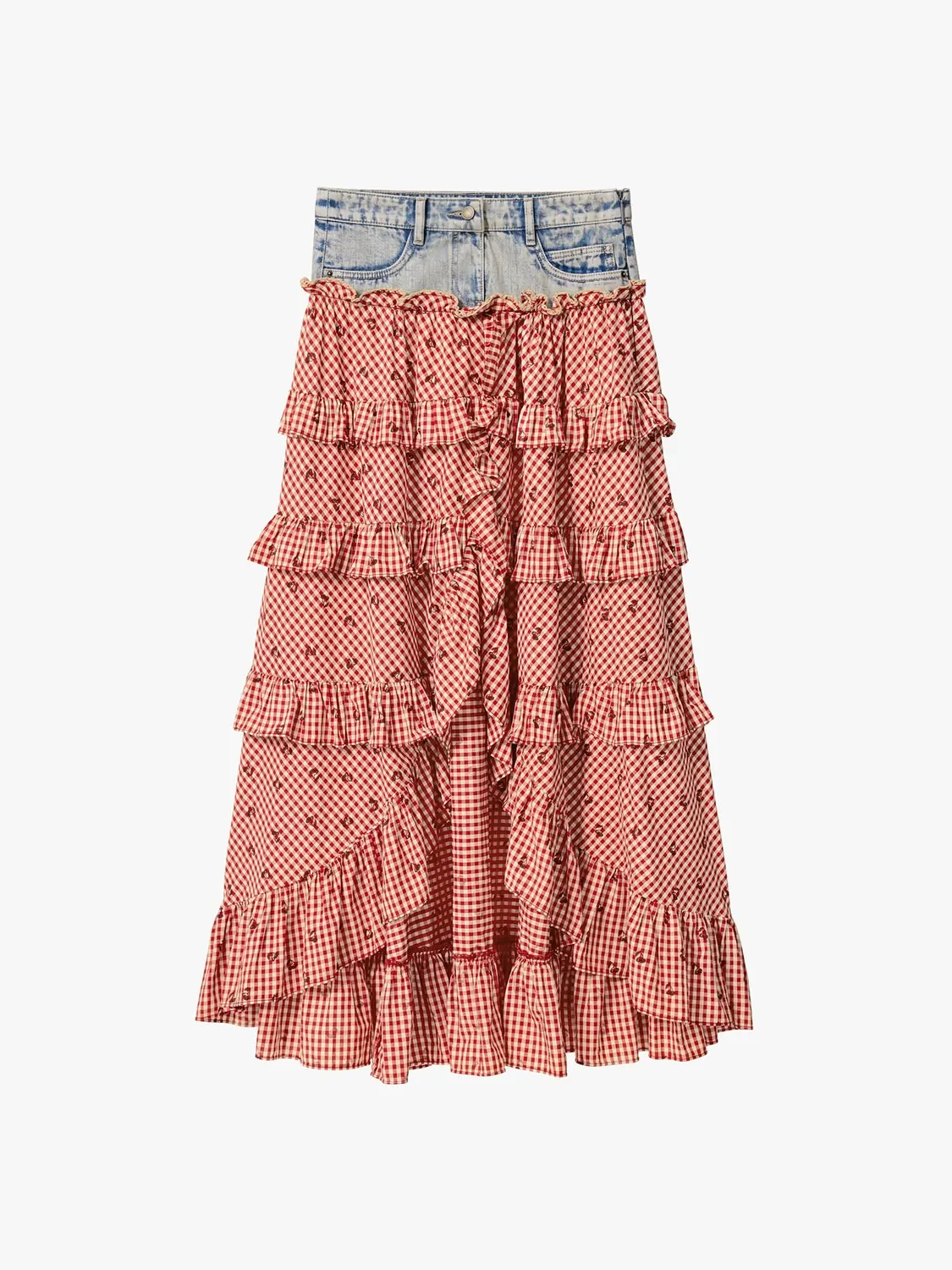 Miss Sixty Patchwork denim nederdel rød tern lav talje