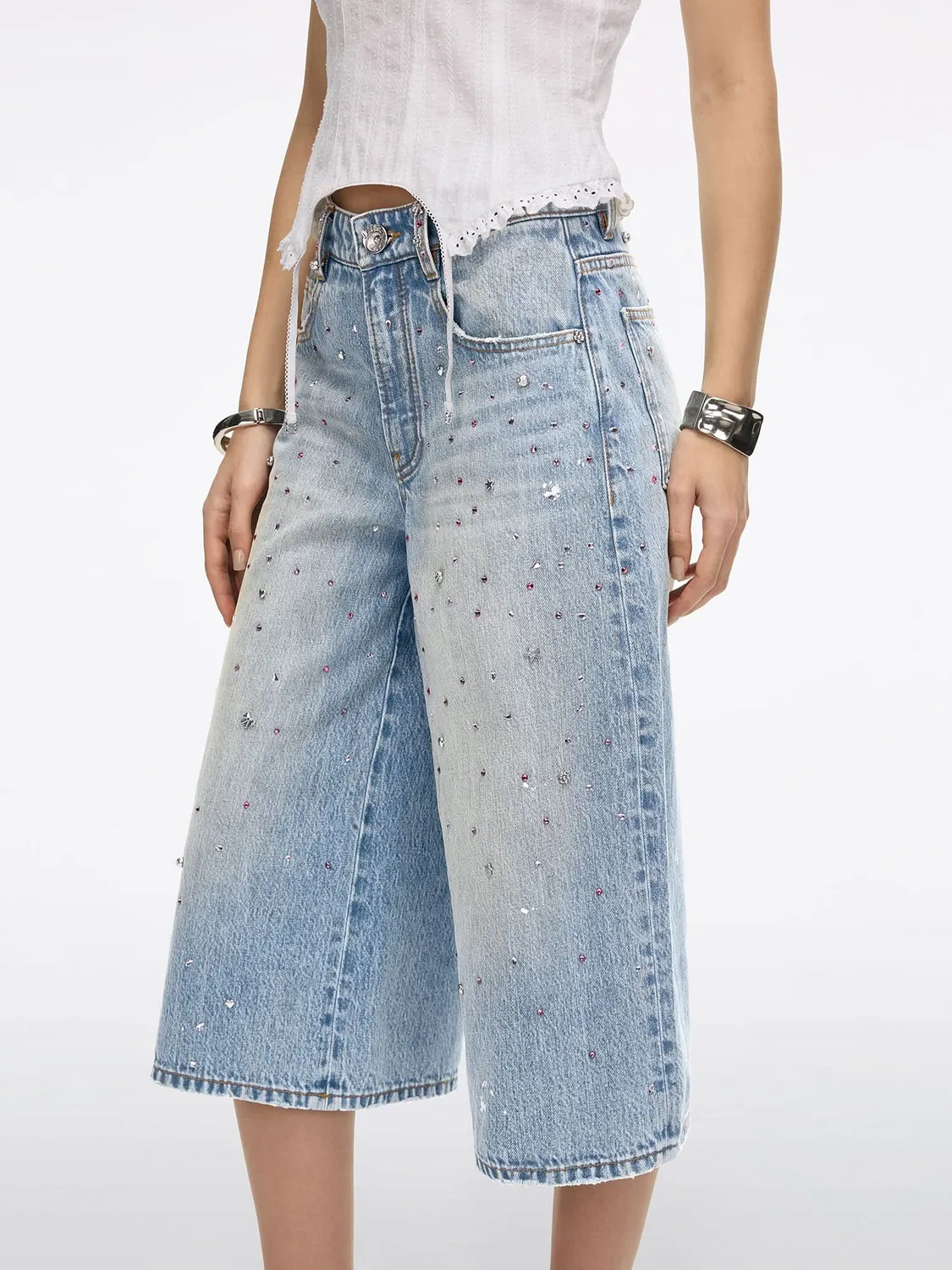 Miss Sixty Rhinestone denimshorts mellemblå 26