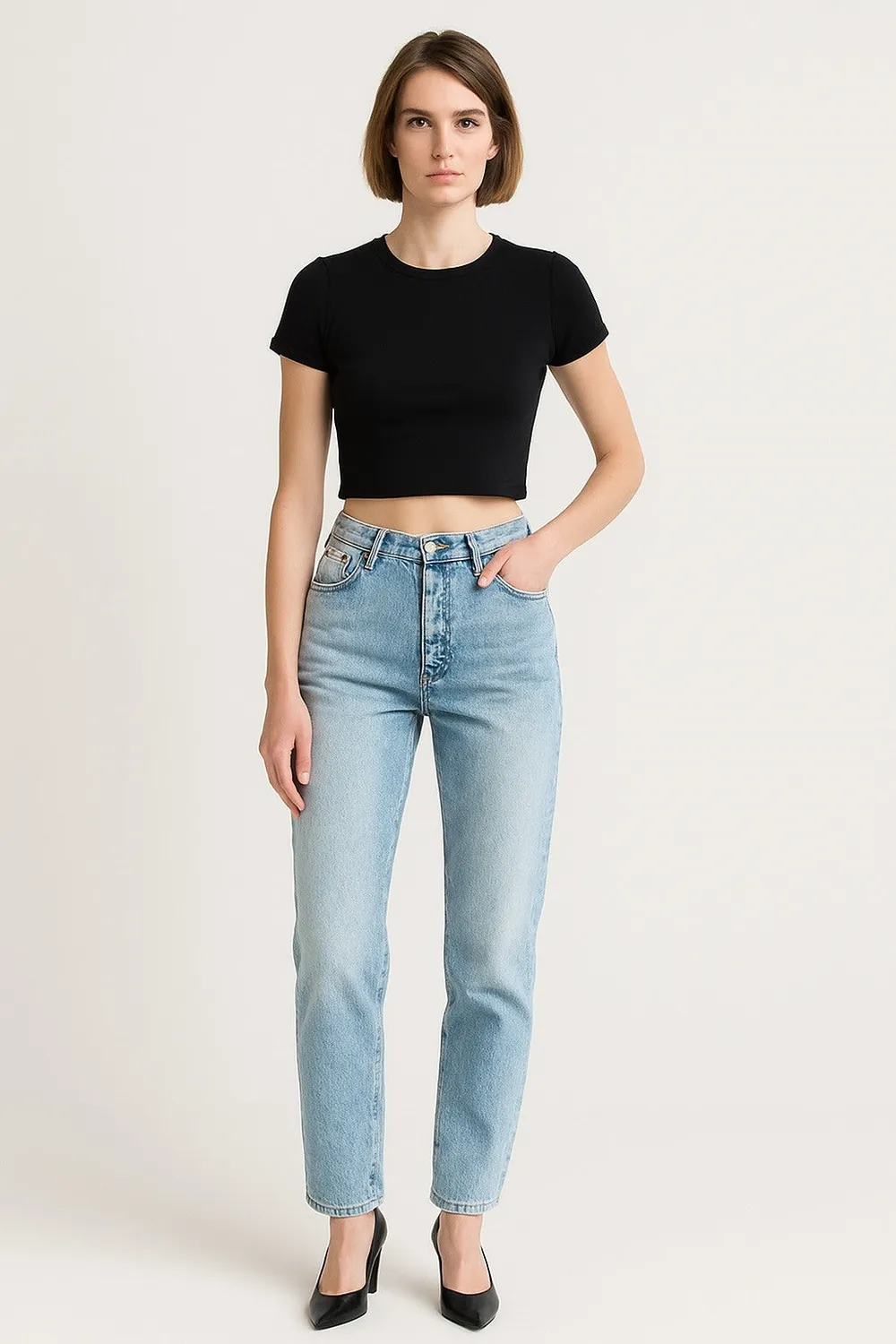 Organsk Crop Top sort økologisk bomuld