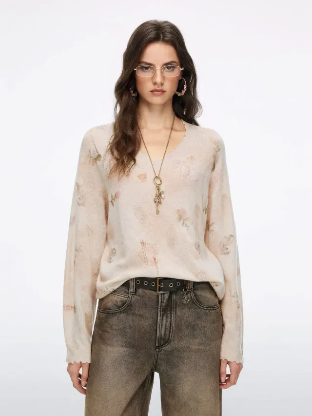 Miss Sixty striktrøje beige cashmere print