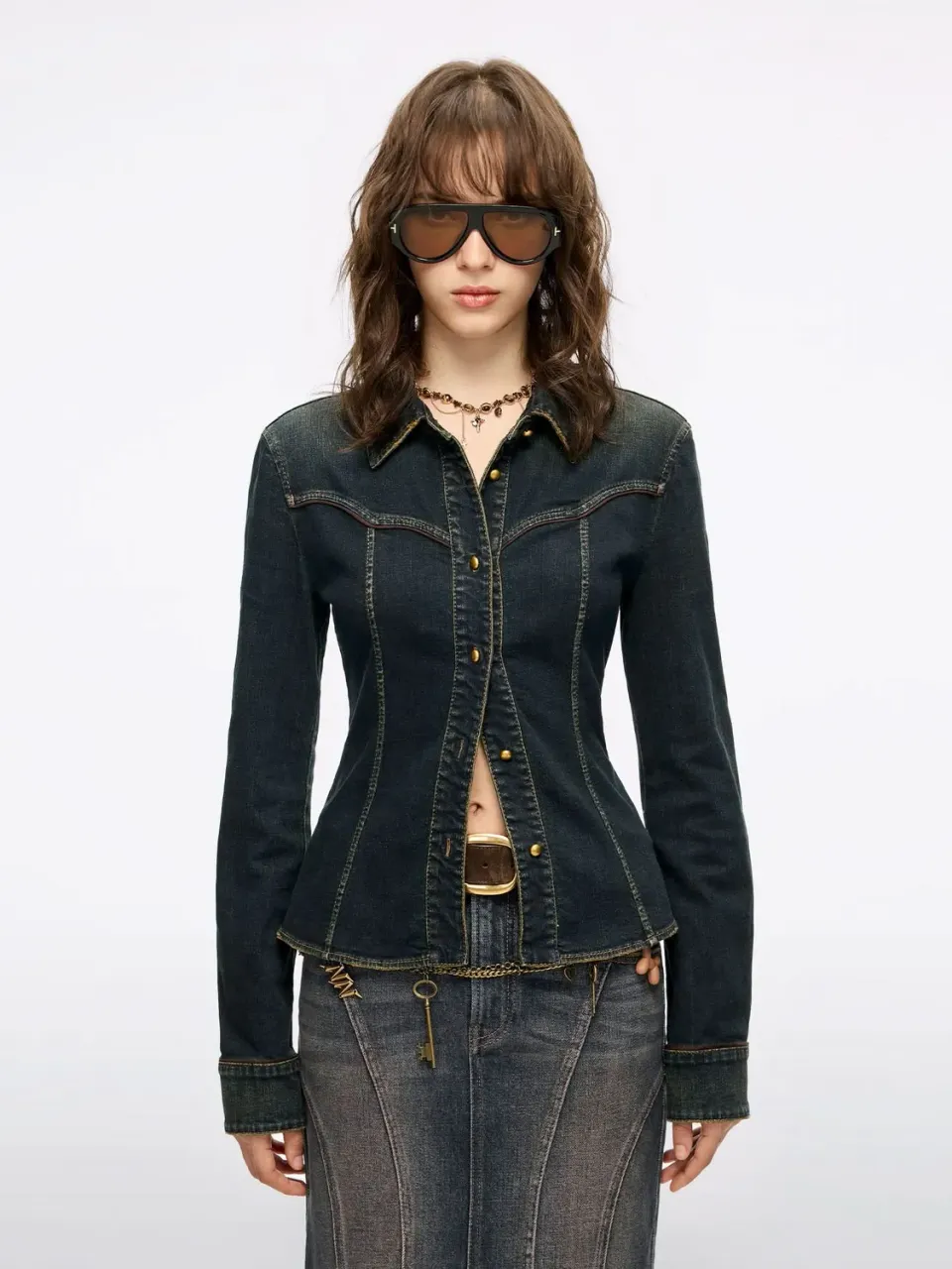Miss Sixty cropped denimskjorte blå bomuld retro vask