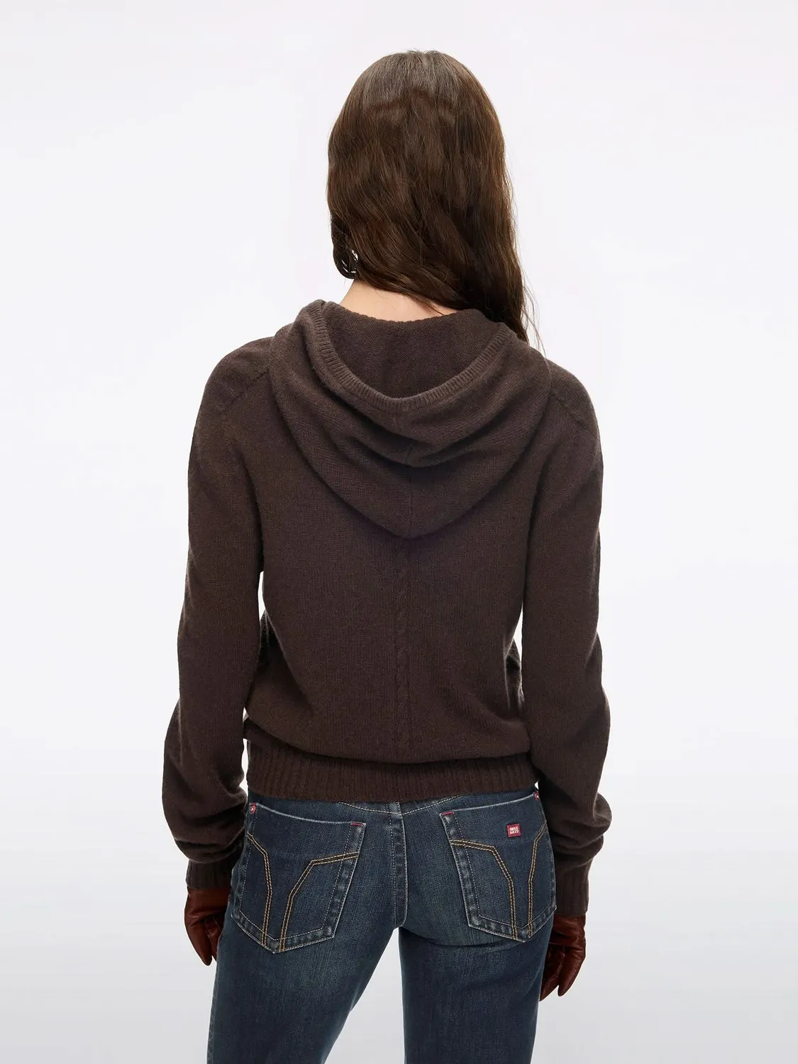 Miss Sixty Hooded Wool Knit Top striktrøje brun merino