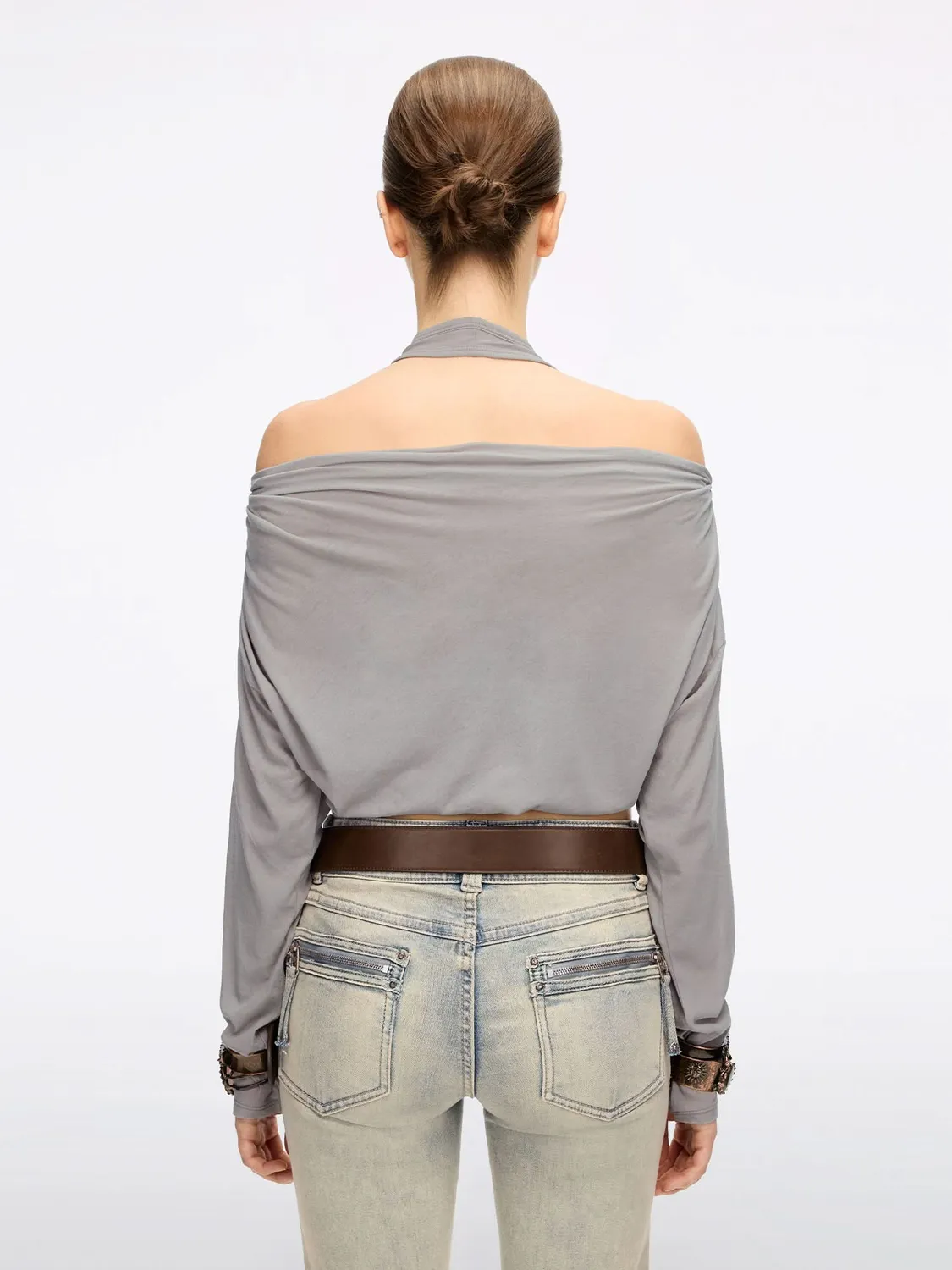 Miss Sixty Logo t-shirt vintage brun off-shoulder