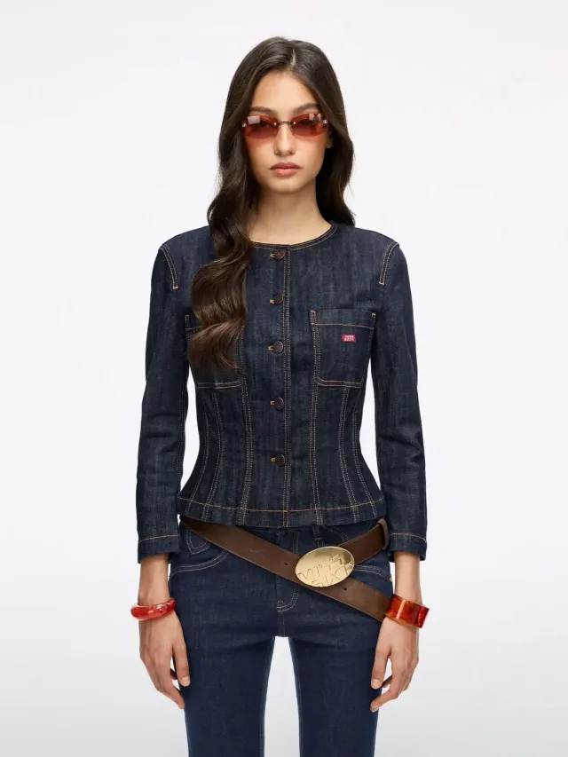 Miss Sixty denimjakke mørkeblå cropped regular