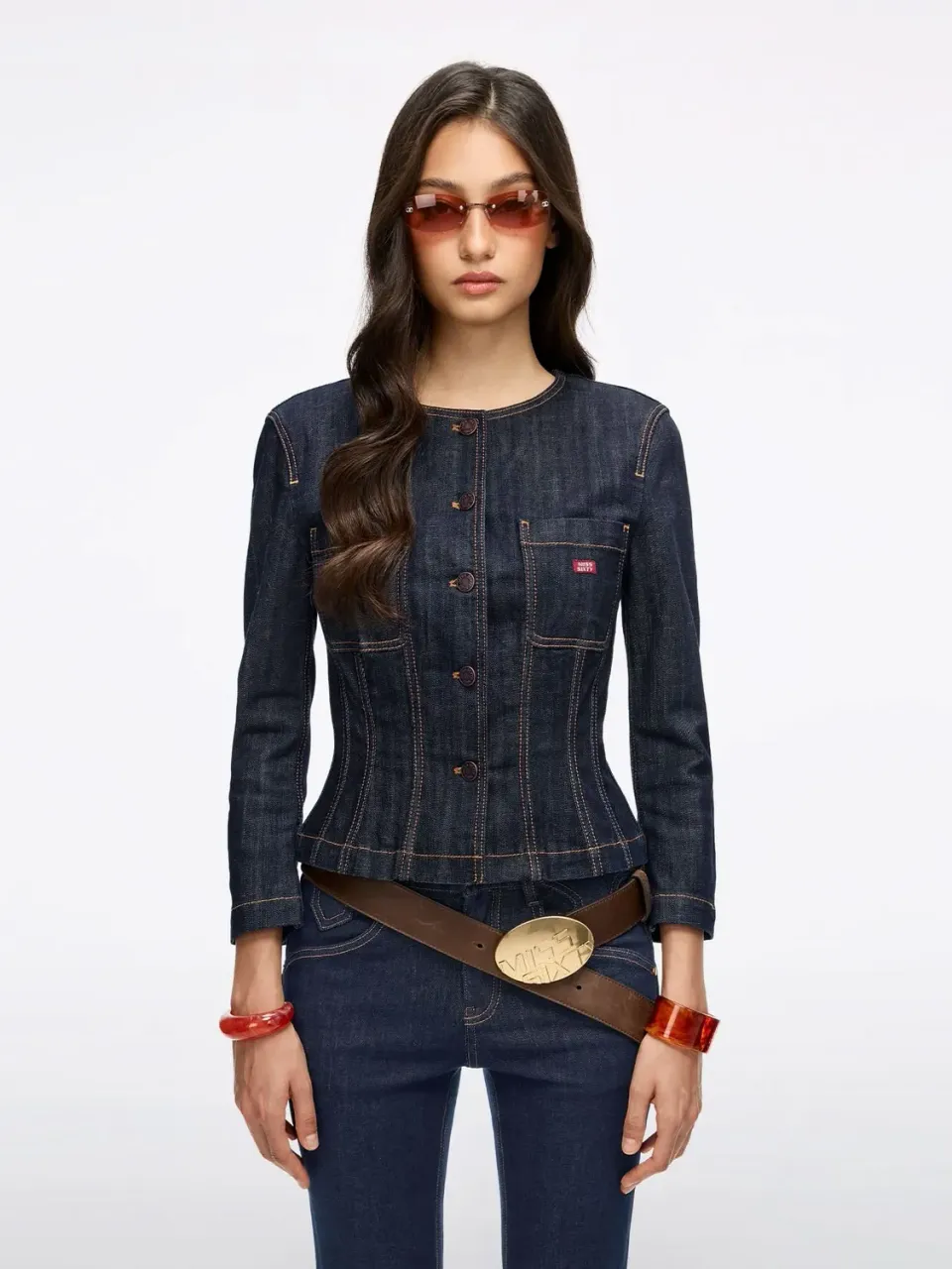 Miss Sixty denimjakke mørkeblå cropped regular