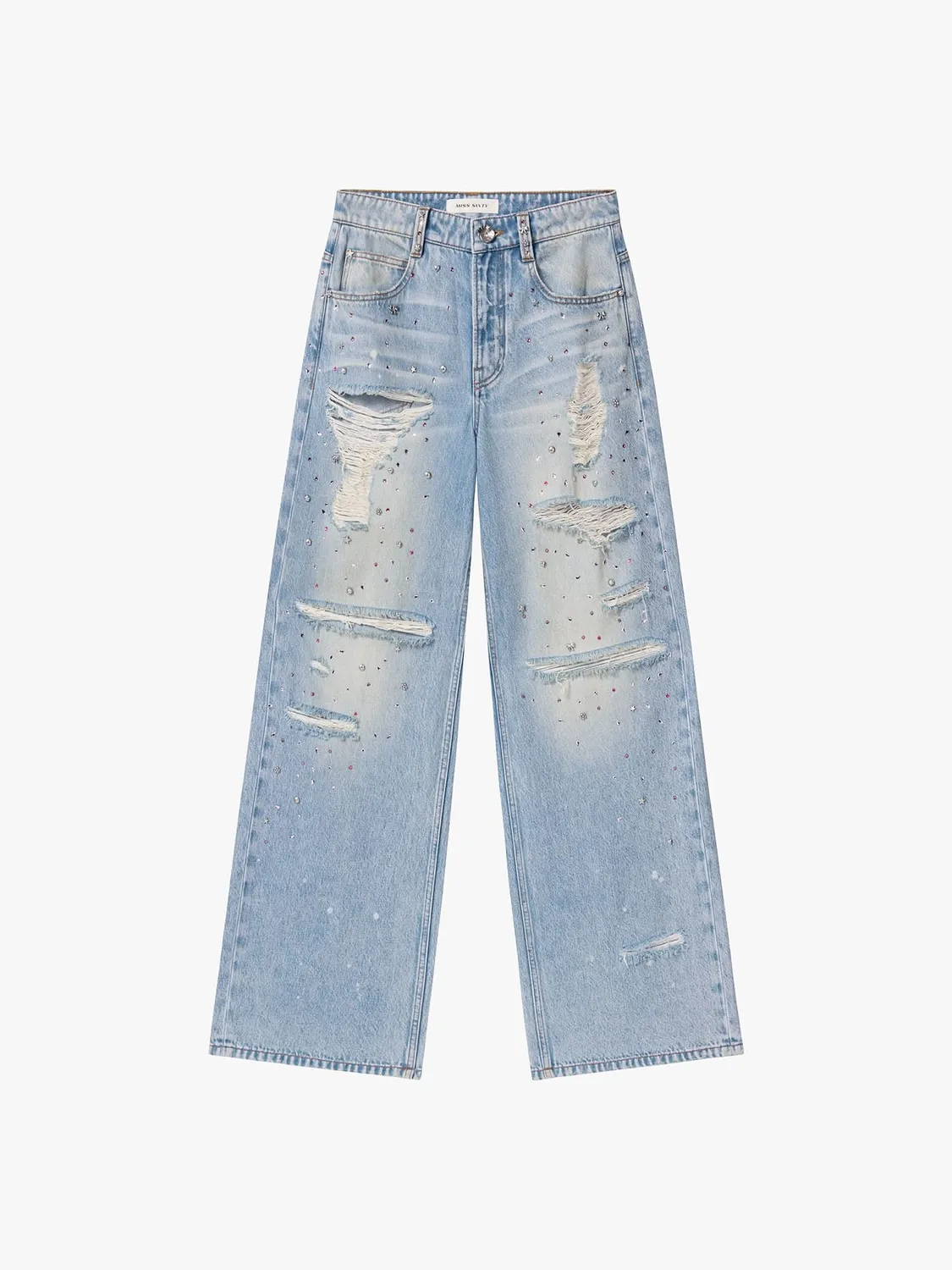 Miss Sixty Rhinestone straight jeans middle blue huller