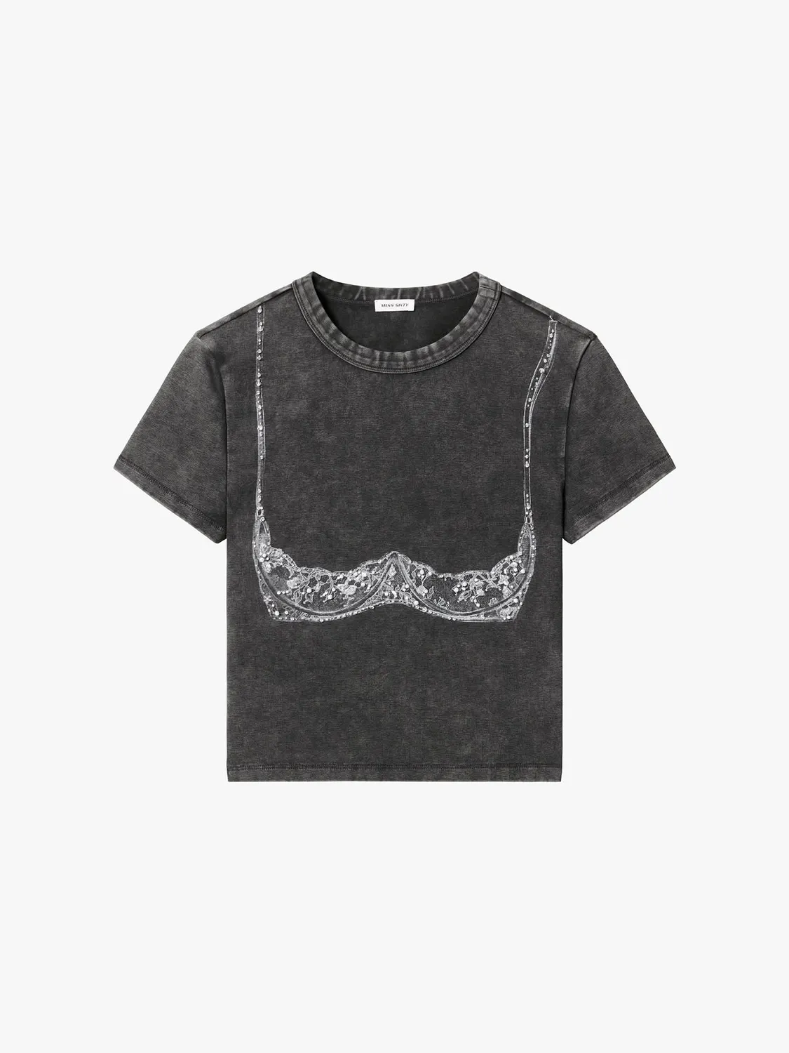 Miss Sixty Beaded Graphic T-shirt mørkegrå cropped perler