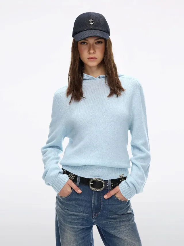 Miss Sixty Hooded Wool Knit Top striktrøje pastel blue uld