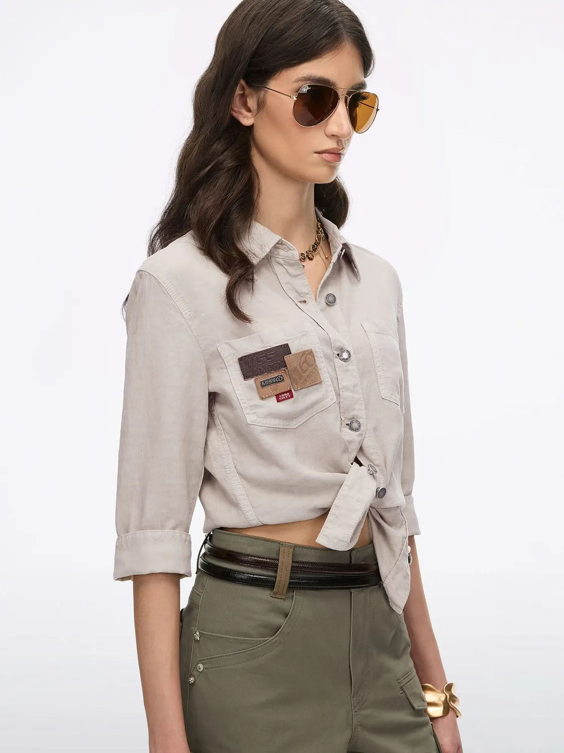 Miss Sixty Multi-Patch denimskjorte abrikos 3/4 ærme