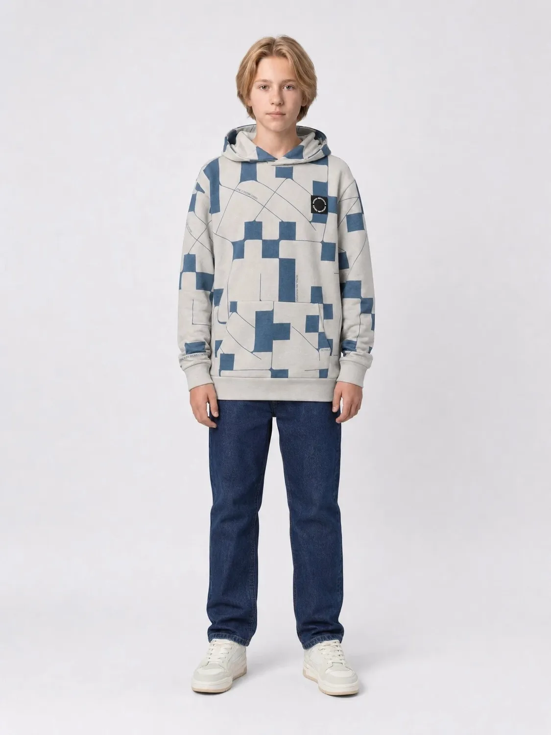 Petrol Industries hoodie ice grey – geometrisk print drenge
