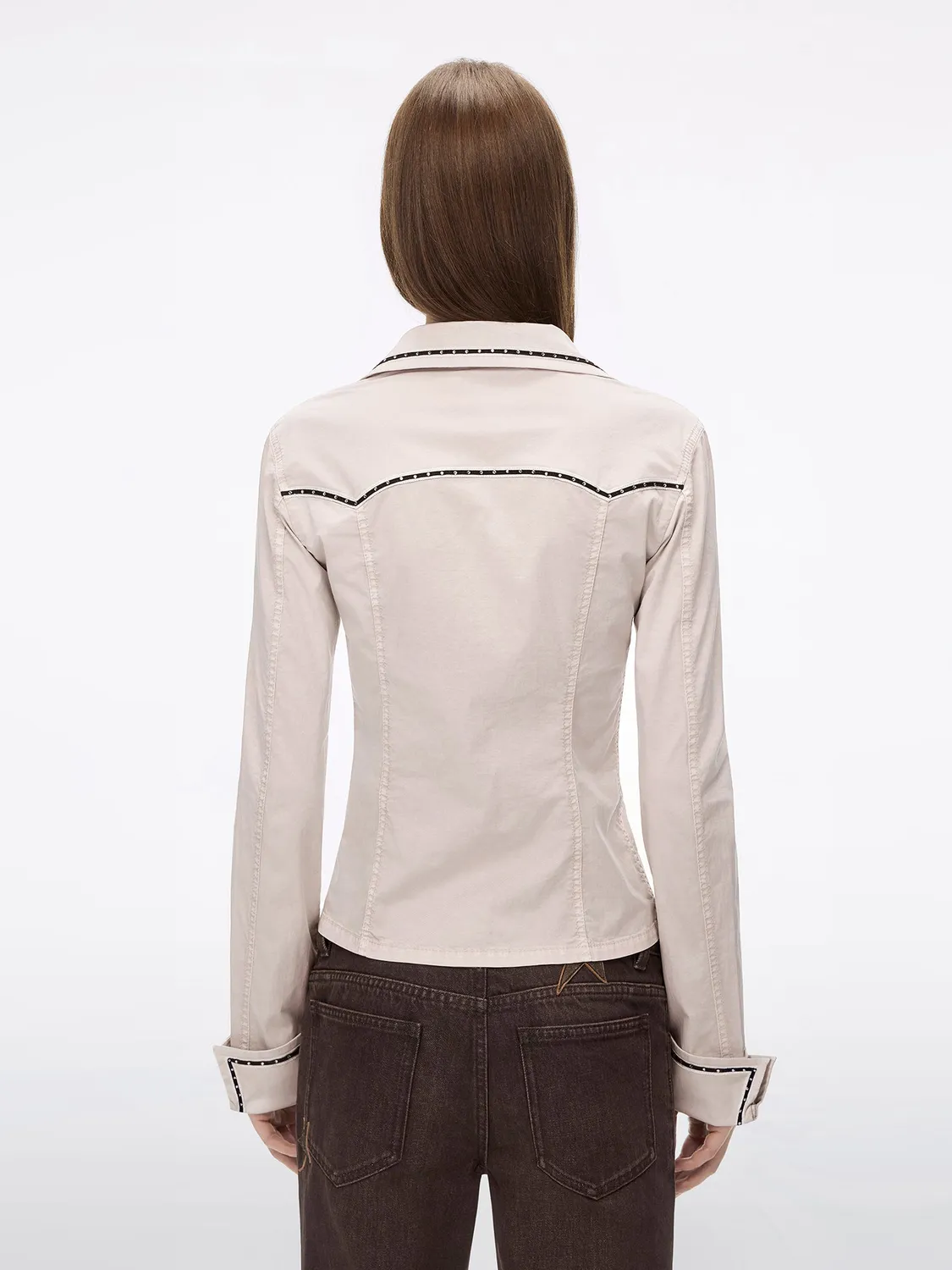 Miss Sixty Rhinestone Button skjorte khaki grey