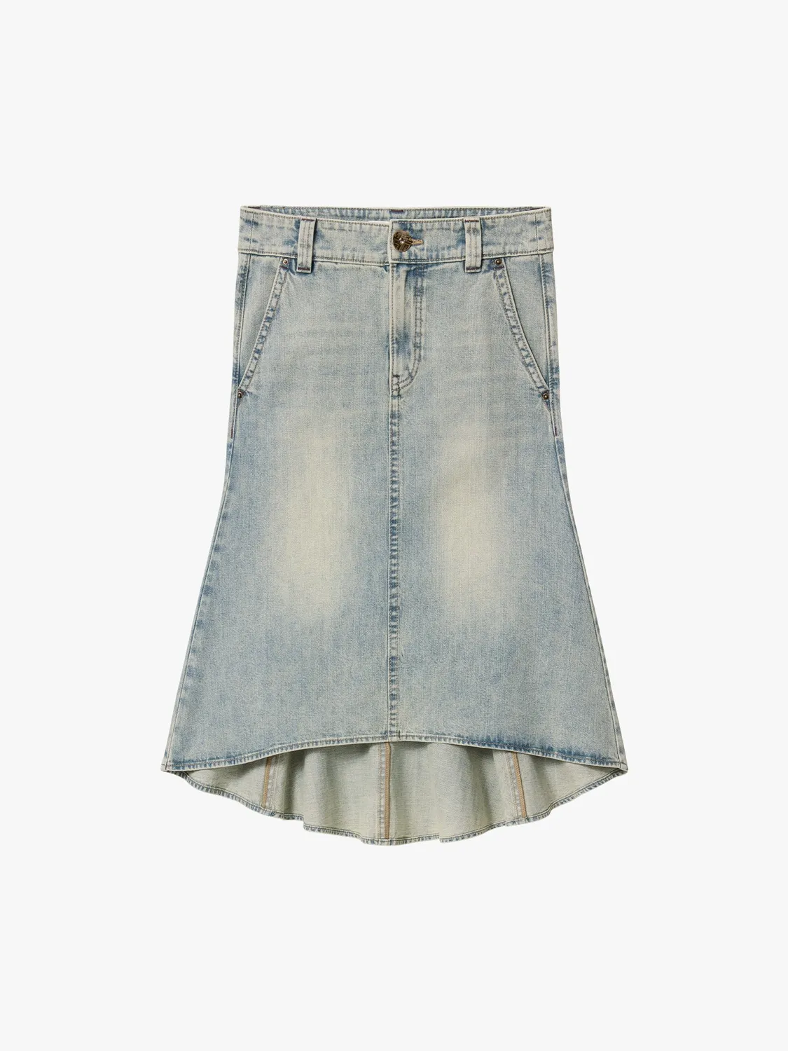 Miss Sixty denim midiskørt patchwork blå – A-line lav talje