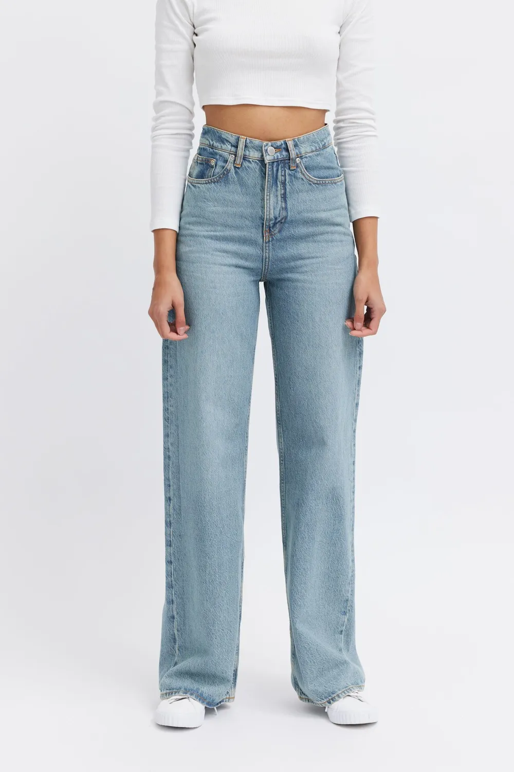 Organsk Wave Ocean Blue wide leg jeans højtalje