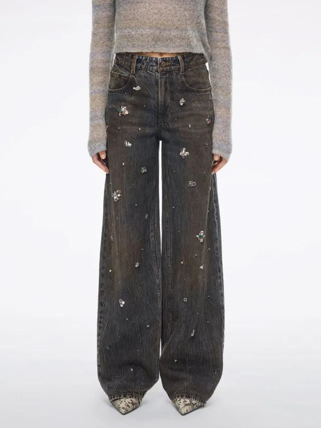 Miss Sixty straight jeans mørkeblå perler stretch