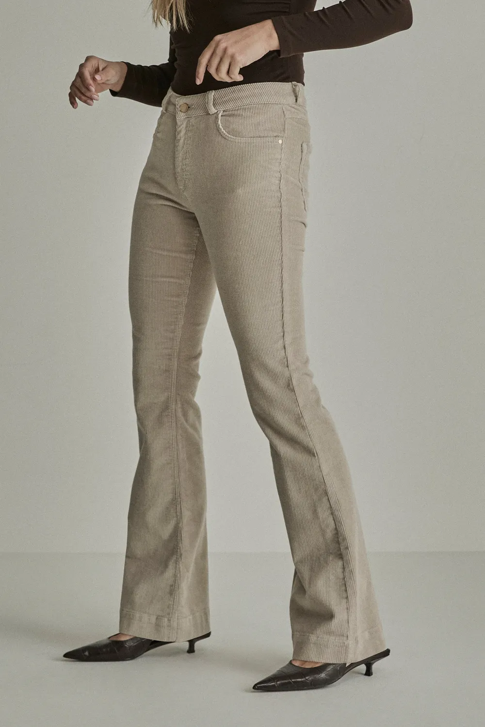 Para Mi Jade fløjlsbukser ivory grey bootcut