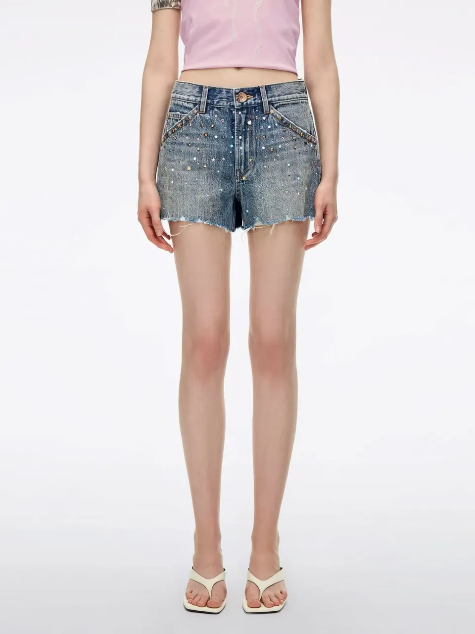 Miss Sixty Rhinestone denim shorts mellemblå sten
