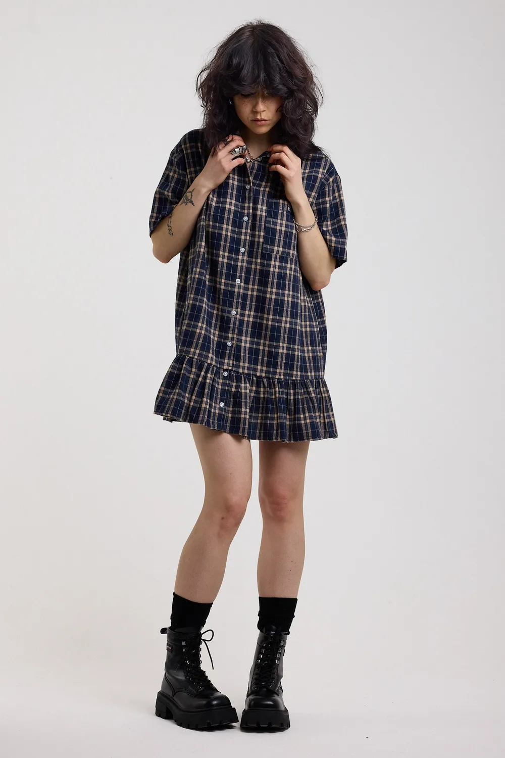 The Ragged Priest Drill Tartan minikjole blå tern