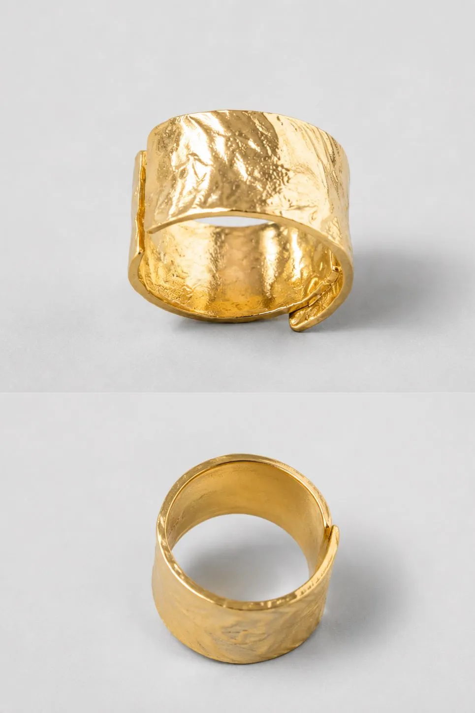 Organsk Hammered Ring hamret justerbar 1 cm guld sølv