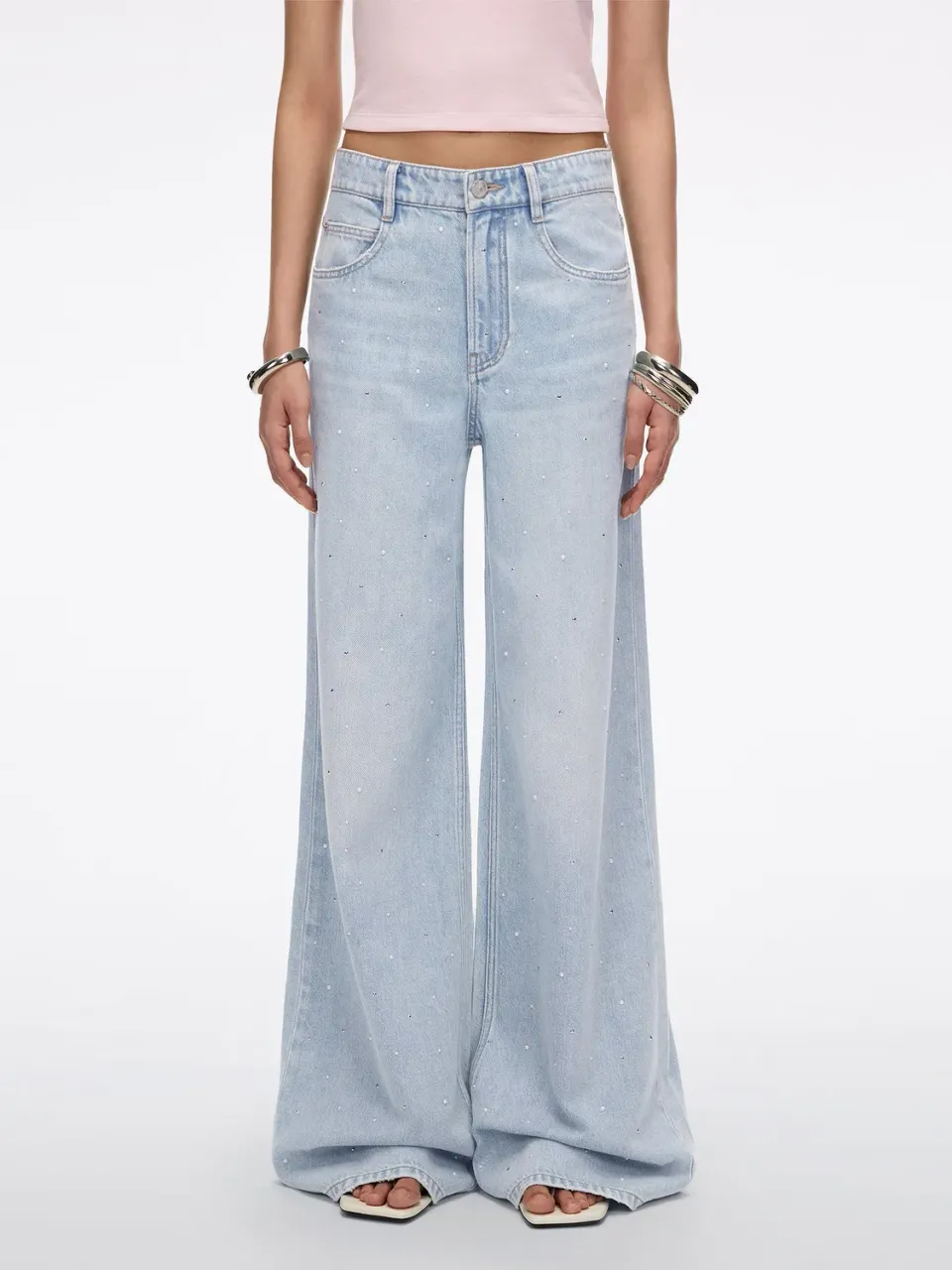 Miss Sixty Wide-Leg jeans lyseblå perler strass